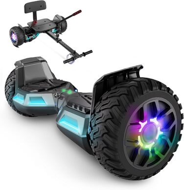 Самокат SISIGAD з кріпленням сидіння – ховерборд-картинг 8,5 дюйма з різнокольоровими світлодіодними ліхтарями та Bluetooth, для дітей, хлопчиків, дівчаток та дорослих будь-якого віку