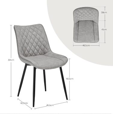 Обідні стільці WOLTU, Комплект з 2 шт. , Кухонні стільці, Стільці для вітальні, М&39які стільці зі спинкою, Для їдальні, Кухні, Вітальні, Офісу, Сидіння зі штучної шкіри, Металеві ніжки, Сірий BH210gr-2 Сіра штучна шкіра