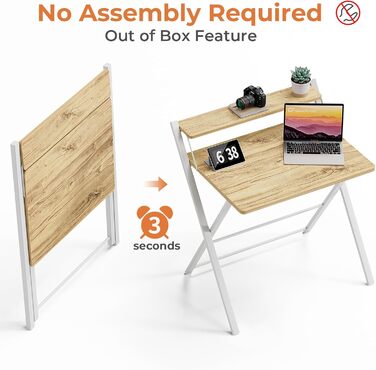 Маленький розкладний стіл, Не потребує складання, Малий розмір, Компактний розкладний стіл з підставкою для монітора, Дубовий комп&39ютерний стіл, Робочий стіл, Розкладний стіл, Бежевий, Малий розмір, Бежевий