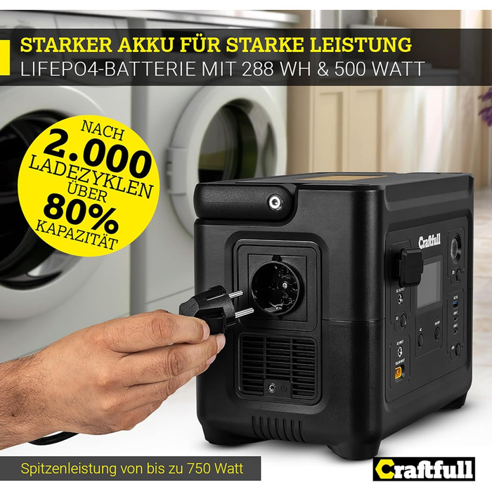 ЗВЕЛИКІ ЄМНОСТІ - 750 Вт - Літій-літій-літій-полімерний акумулятор - 80 після &gt 2000 циклів зарядки - SOS - USB-C/USB-A/автомобільний/Schuko штекер (0 ПДВ, 500 Вт), 500 3