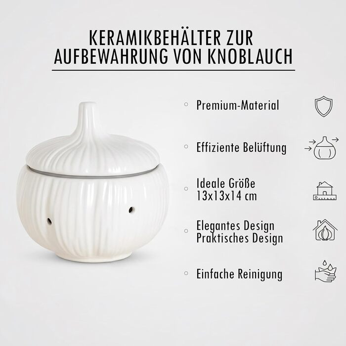 Керамічна банка для часнику з вентиляцією - контейнер для зберігання часнику, цибулі та спецій - контейнер для часнику 13 x 13 x 14 см - сучасне кухонне сховище
