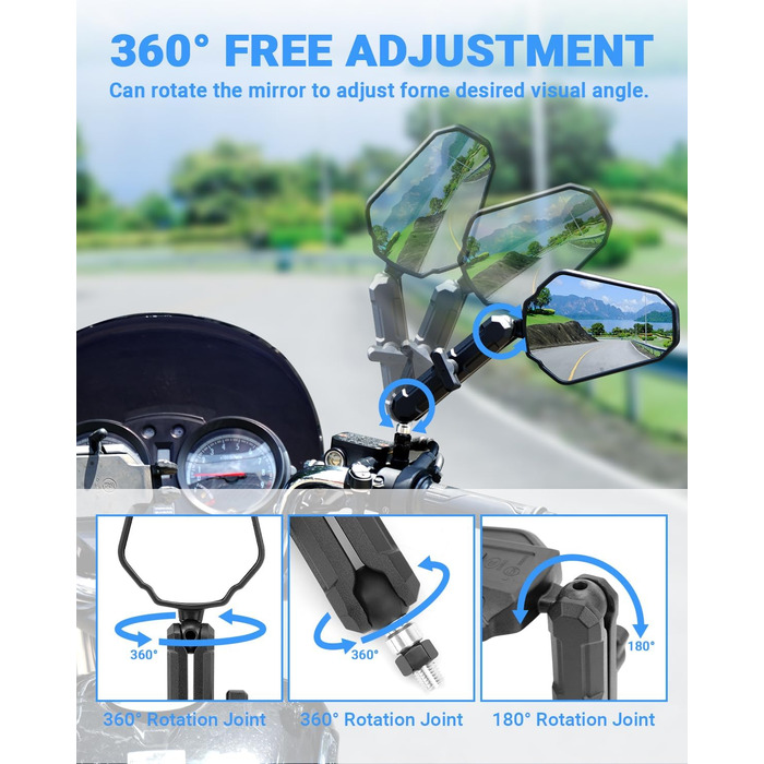 Універсальне складне дзеркало заднього виду для позашляхового мотоцикла SUPAREE, схвалене для електроніки, поворотне на 360 з правою та лівою різьбою, сумісне зі скутерами, квадроциклами