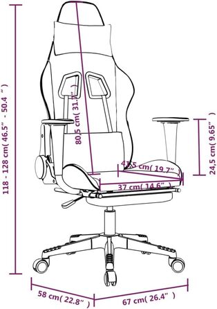 Геймерське крісло, офісне крісло, з підставкою для ніг, білий та рожевий, штучна шкіра