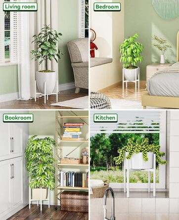 Регульована підставка для рослин JANE EYRE металевий тримач для горщиків з антикорозійним покриттям, велика підставка для рослин для дому, тримач для рослин у горщиках, підходить для різних горщиків (білий)