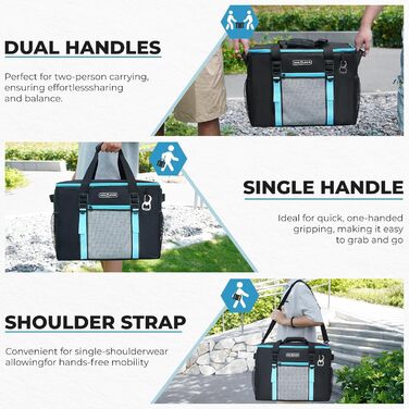 Велика сумка-холодильник 50 л, складна сумка-холодильник на 80 банок, складна/герметична з відкривачкою, велика сумка/холодильник для пікніка для кемпінгу, пляжу, пікніків, сімейних прогулянок на 4 особи, чорна