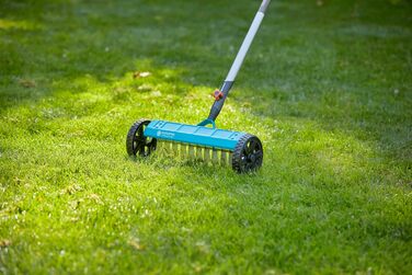 Вертикутер Boy ручний вертикутер для видалення моху, бур'янів та повсті з газону, ширина захвату 32 см, з міцними колесами та регульованою віссю для полегшення роботи (3395-88). Вертикутер Boy (32 см), одинарний.