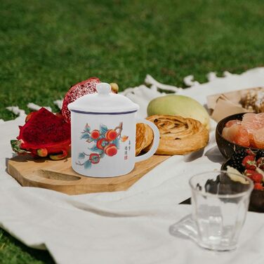 Вінтажна емальована кружка Homoyoyo з кришкою, багатофункціональна товстостінна емальована кавова кружка, кружка для напоїв на свіжому повітрі для кемпінгу та офісу