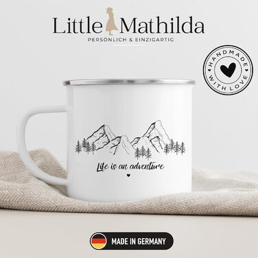 Емальована кружка &quotМаленька Матильда&quot з персоналізованою цитатою або приказкою, емальована кружка, подарунки для каравану для кемперів, емальована кружка, бляшана кружка для кемпінгу, аксесуари для каравану, прикраса для гір (життя - це пригода)