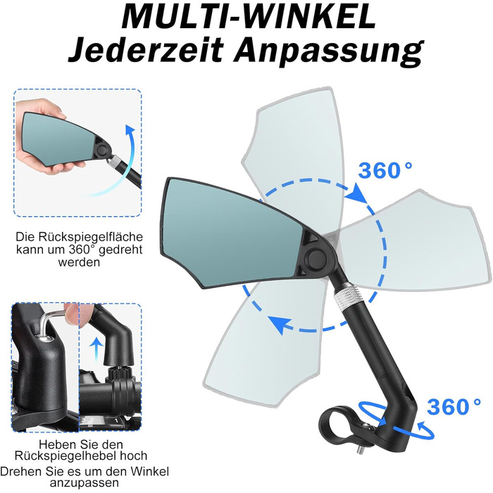 Велосипедні дзеркала, дзеркала заднього виду для велосипедів з висувною стійкою дзеркала, складні велосипедні дзеркала для керма 20-23 мм, дзеркала високої роздільної здатності для керма з поворотом на 360 (пара)