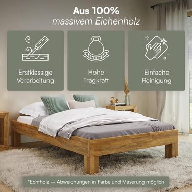 Ліжко Skølm Floki з масиву дуба 120x200 см - високоякісний каркас ліжка - каркас ліжка без узголів&39я - ліжко з натуральної промасленої деревини - ліжко 120x200 см, підходить як двоспальне ліжко - футон 120 x 200 см без узголів&39я - дуб