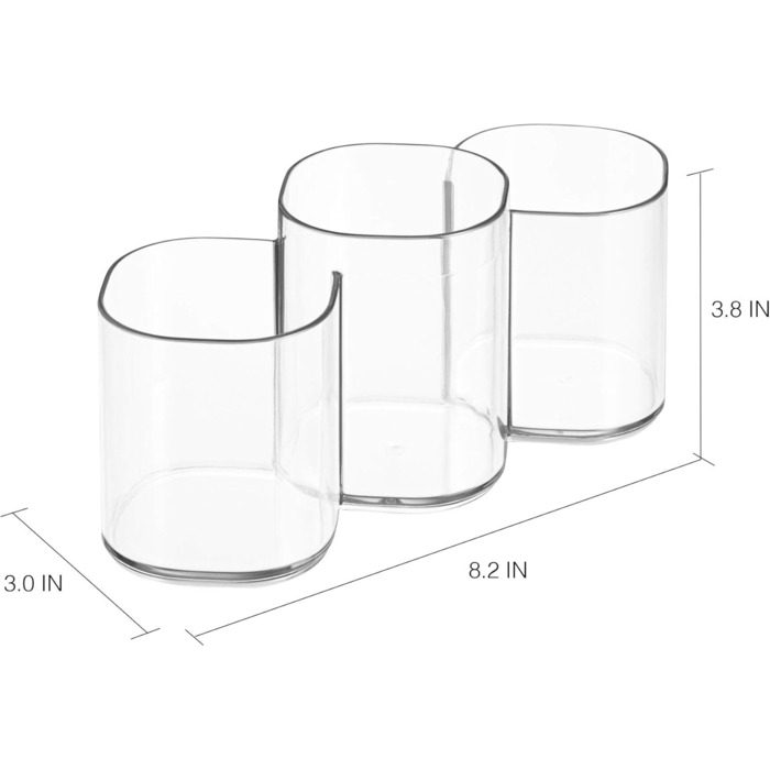 3 compartiments, gobelet transparent en plastique, rangement salle de bain pour le maquillage ou comme porte brosse dents, transparent Transparent, 3 compartiments, gobelet transparent en plastique, rangement salle de bain pour le maquillage ou comme port