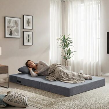 Двоспальний диван-ліжко 100 x 203 см, розкладний диван-ліжко, гостьовий матрац для 2 осіб - функція сну, диван-ліжко для вітальні/спальні з піною з ефектом пам&39яті та подушками, комплект крісел, що праються, темно-сірий, одинарний темно-сірий