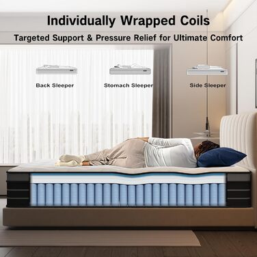 Матрац 90x200 см для пружинного ліжка, рівень жорсткості H3, підходить для дітей та дорослих, сертифікований Oeko-Tex, ергономічний 7-зонний матрац, висота 20 см, односпальний (90x200 см)