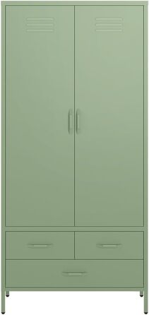 Металева шафа Skølm Atria Металева шафа з 6 відділеннями, 2 рейками для одягу та 3 шухлядами Шафа м&39ятно-зеленого кольору Металева шафа завширшки 80 см Шафа для спальні Шафа для передпокою м&39ятно-зеленого кольору з 2 дверима, 3 шухлядами