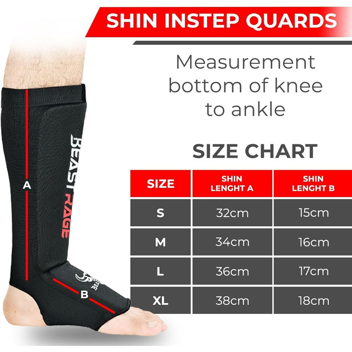 Щитки для гомілок BEAST RAGE для муай-тай, кікбоксингу, ММА, тхеквондо, боксу, бойових мистецтв, еластичні шкарпетки, м&39які захисні накладки для ніг та підйому стопи, щитки для гомілок, спорядження для розміру S, чорний/червоний