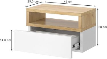 Тумба приліжкова Vicco Urbano, дуб золотистий/білий, 45 x 28 см Коричнева одномісна