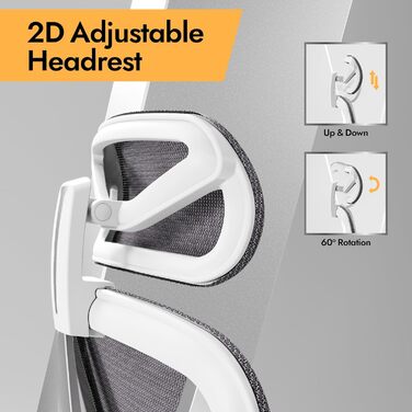 Ергономічне офісне крісло з 3D-підтримкою попереку та 3D-регульованими підлокітниками V-подібна спинка, зручне крісло для офісу та дому, білий колір