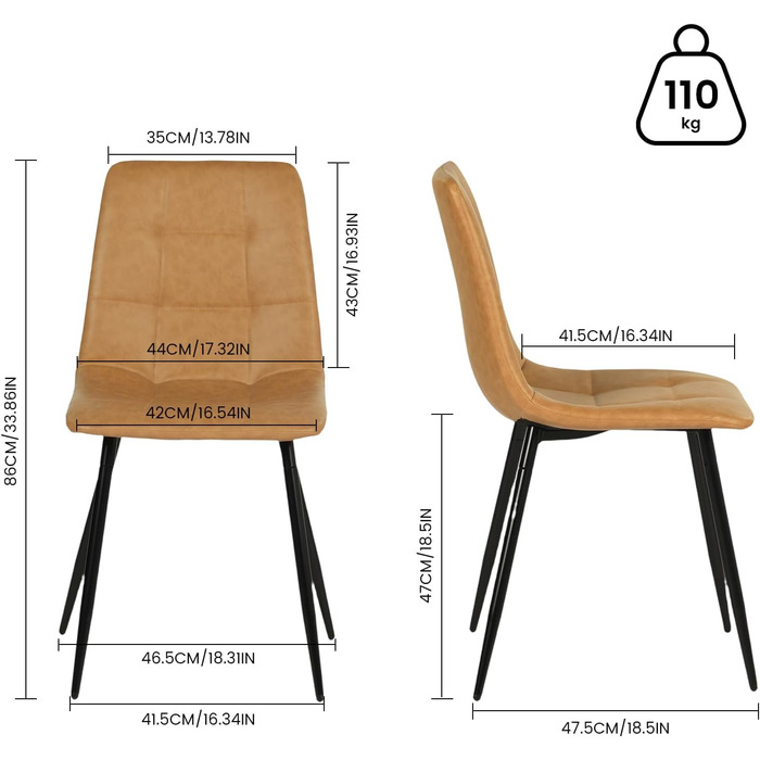 Обідні стільці EGGREE, комплект з 4 шт. , штучна шкіра, сучасний дизайн, м&39які, кухонні стільці, їдальня, вітальня, спальня, металеві ніжки, вантажопідйомність 150 кг, коричневий