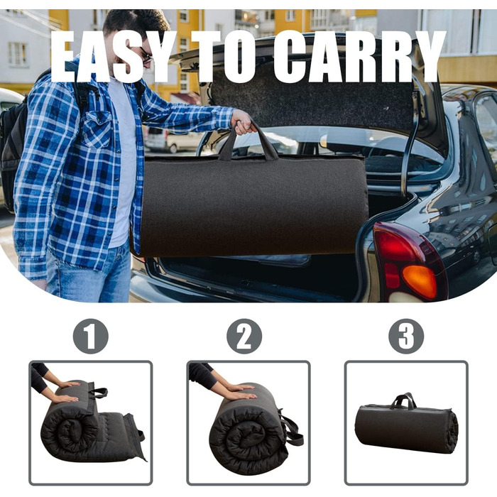 Портативний складаний матрац-футон MAXYOYO, гіпоалергенна тканина та матрац з ефектом пам&39яті з ручкою та блискавкою для гостьових караванів, критий кемпінг (вугільний, 90x190 см) темно-сірий 90 x 190 см