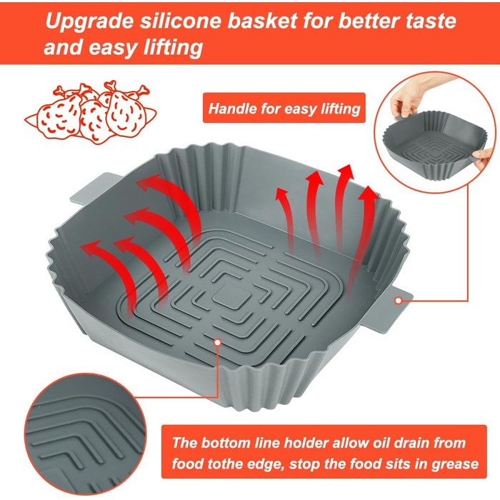 Силіконова форма для фритюрниці BYKITCHEN для фритюрниці Philips Essential 4.1 л/2000 series 4.2 л/Russell Hobbs 4 л, 3 шт., силіконова вставка для фритюрниці, аксесуари для форми для випічки для фритюрниці Cosori/Ninja Pro 4.7 л