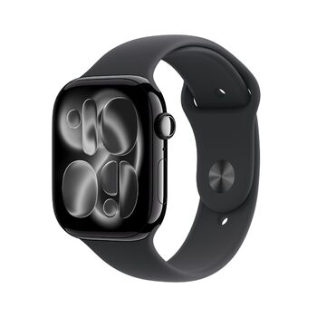 Розумний годинник Apple Watch Series 11 GPS 46 мм із алюмінієвим корпусом Diamond Black та чорним спортивним ремінцем (M/L). Оцінка сну, фітнес-трекер, відстеження здоров&39я, завжди ввімкнений дисплей, водонепроникність. Корпус M/L 46 мм Diamond Black/Bl
