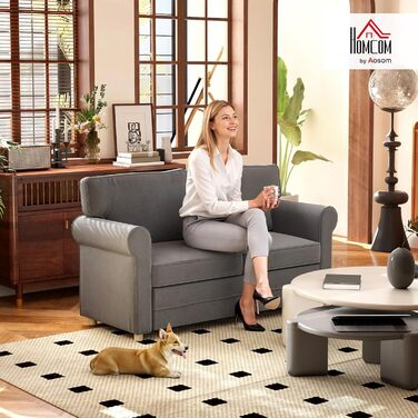 Місний диван HOMCOM з підлокітниками, товсто м&39який двомісний диван, сучасний м&39який диван з S-подібними пружинами, лляний вигляд, дерев&39яні ніжки для спальні та вітальні, 150 x 74 x 86 см, темно-сірий, 2-