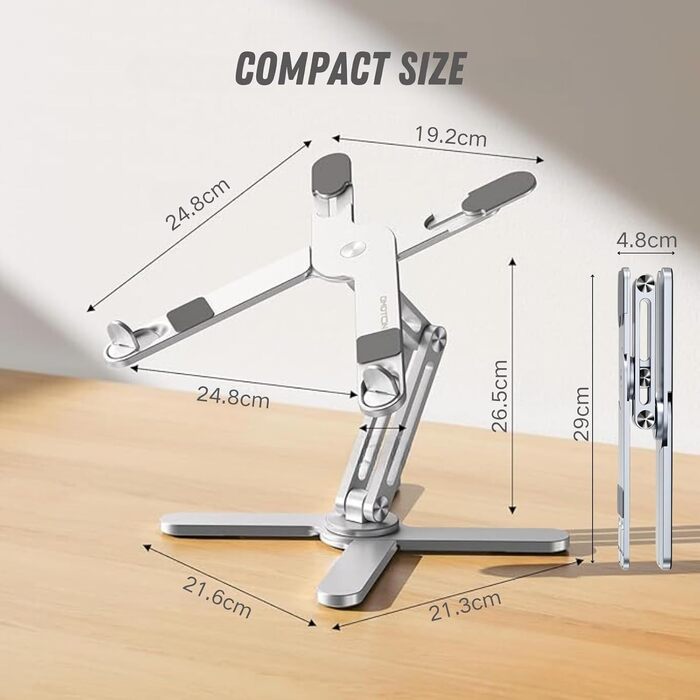 Підставка для ноутбука з поворотною базою на 360, регульована по висоті, ергономічна складана підставка для ноутбука, сумісна з iPad та MacBook/всіма ноутбуками до 16 дюймів (срібляста)