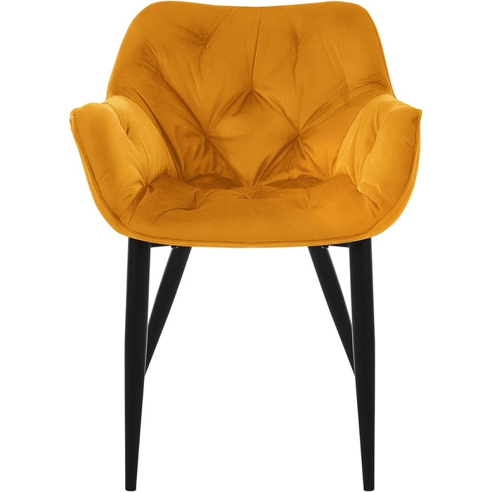 Обідні стільці ML-Design, комплект з 4 шт. , гірчично-жовтий, кухонний стілець із товстим оксамитовим м&39яким сидінням, металеві ніжки, стілець для вітальні зі спинкою та підлокітниками, стьобаний м&39який стілець, ергономічне крісло