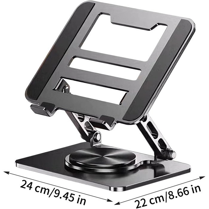 Підставка для ноутбука на стіл З охолодженням, з поворотною базою на 360 Регульований тримач для планшета - для роботи, навчання, дому, ігор, для чоловіків, жінок, дорослих. Чорний колір