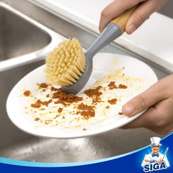 Щітка для миття посуду MR.SIGA зі скребком, з бамбуковою ручкою, скребок, щітка для миття посуду, щітка для миття сковорідок, каст
