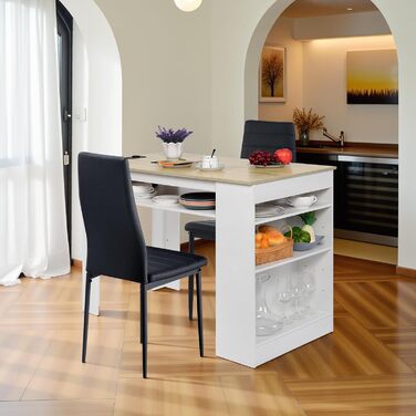 Багатофункціональний обідній стіл EGGREE з полицями для зберігання та розеткою - Кухонний стіл 110x60x78 см у дубовому декорі - Полиці з регульованою висотою, поверхня для зберігання, для невеликих приміщень у дубовому та білому кольорах