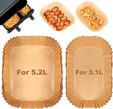 Аксесуари для фритюрниці BYKITCHEN для Tefal 5.2/3.1L Dual Easy Fry, Philips Dual Basket Airfryer 3000 Series, Папір для випічки для фритюрниці Moulinex 8.3 л, Cecotec, DMS, аксесуари для фритюрниці (100 шт. )