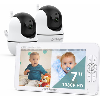 З 2 камерами 7-дюймовий 1080P розділений екран Відеоняня з вбудованим ширококутним об&39єктивом, інфрачервоним нічним баченням, дв