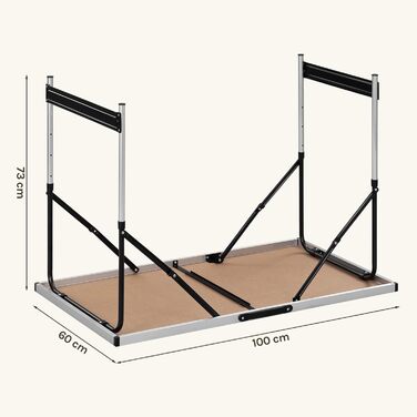 Туристичний стіл, алюмінієвий розкладний стіл, регульована висота, 100x60x73-94 см, розкладний стіл для пікніка, стільниця з МДФ, дуб, 100 x 60 см