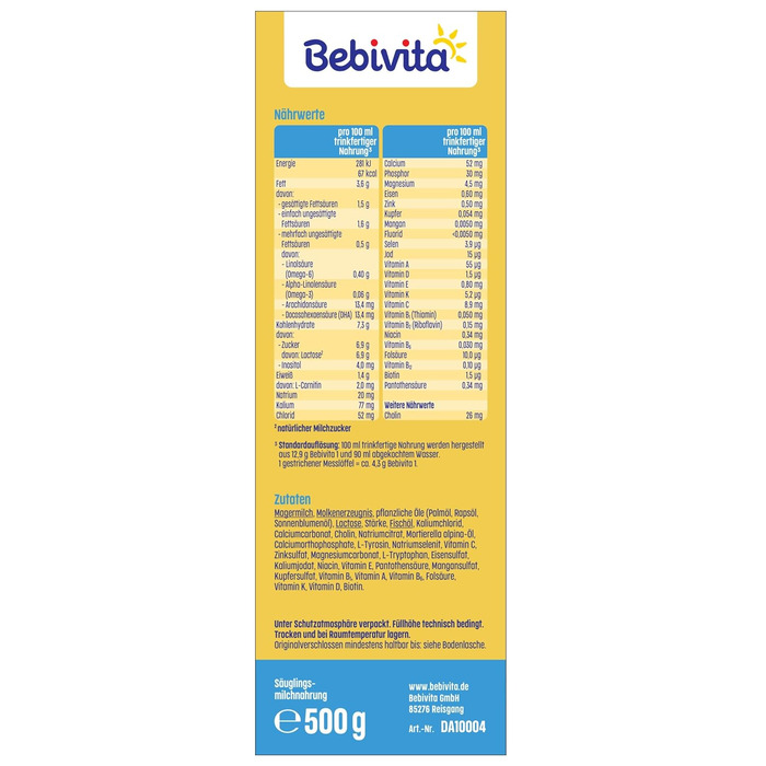 Молочна суміш для немовлят Bebivita 1 First (5 x 500 г), з народження, приємно кремова та ситна, підходить для прикорму