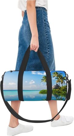 Спортивна сумка, дорожня сумка, Острів у морі (дизайн), з нічним друком, чорна, універсальний розмір, сумка для подорожей