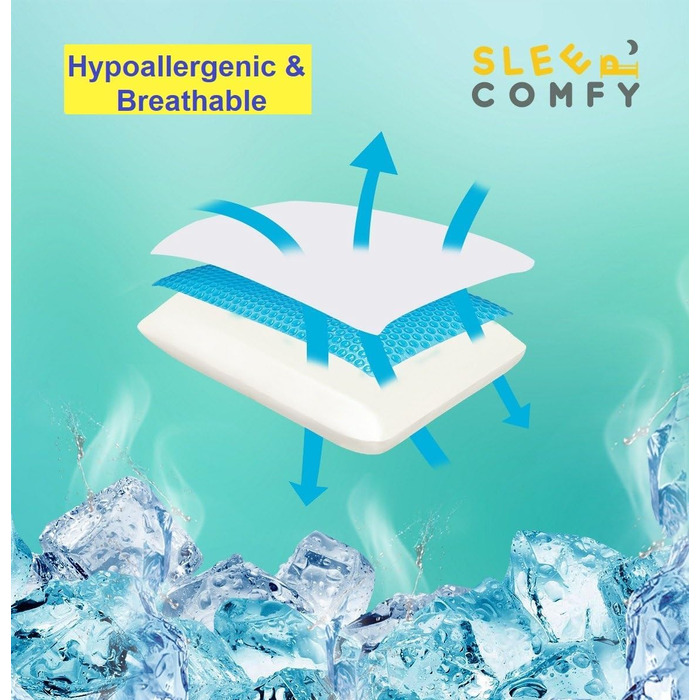 Подушка SLEEP COMFY преміум-класу з гелевої піни з ефектом пам&39яті ортопедична підтримка шиї, сертифікована Oeko-Tex, технологія охолоджувального гелю для всіх положень сну (комфорт влітку та взимку) з ефектом пам&39яті 60x40x13