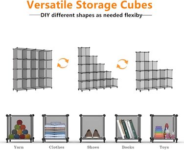 Органайзер для зберігання речей AWTATOS у формі куба, 16-кубовий модульний книжковий полиця для зберігання, полиця для шафи з пластику своїми руками, штабелювана полиця для зберігання речей, ідеальне рішення для зберігання речей для дому, офісу, спальні, 