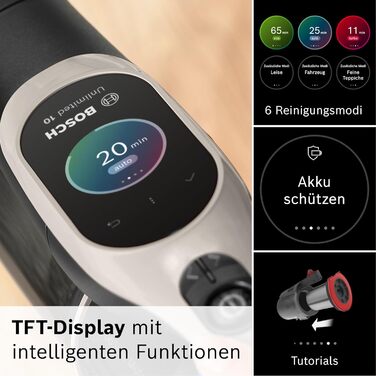 Акумуляторний пилосос Bosch Unlimited 10 BKS1051GQC, бездротовий, технологія MicroCleanTM, TFT-дисплей, стиснення пилу, система фі