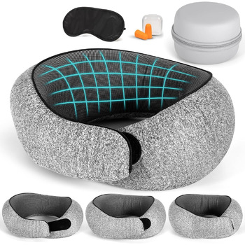 Регульована компактна Neck Pillow Airplane, ергономічна подушка для подорожей із затичками для вух, маска для очей, ящик для зберігання