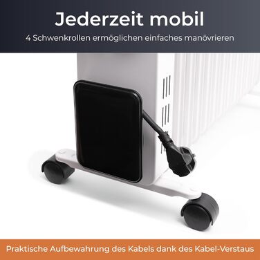 Масляний радіатор KLAMER 2500 Вт, енергозберігаючий електричний обігрівач, 13 ребер, 3 режими нагріву з еко-режимом, 24-годинний таймер, термостат, захист від перегріву та перекидання, з пультом дистанційного керування, для використання в приміщенні, біли