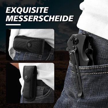 Багатофункціональний складаний ніж IKORES, 22-сантиметровий одноручний ніж з нейлоновими піхвами та кишеньковою кліпсою, відкривач