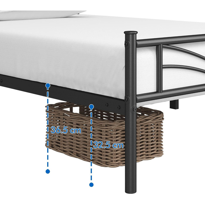 Металевий каркас ліжка Yaheetech, гостьове ліжко, сучасне молодіжне ліжко з рейковою основою, для спальні/гостьової кімнати, 90 x 200 см/чорний