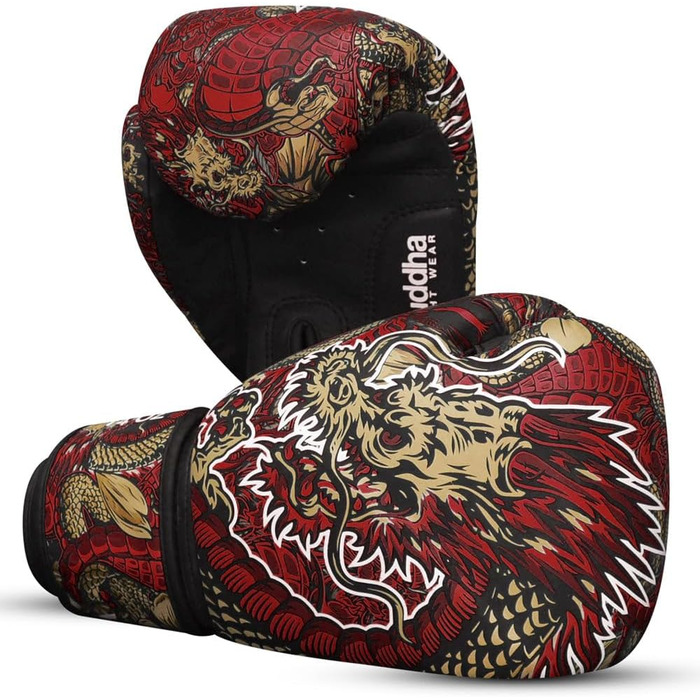 Боксерські рукавички BUDDHA FIGHT WEAR Dragon, призначені для тренувань та спарингів з муай-тай, кікбоксингу та фітнесу - чоловічі та жіночі - різні кольори - 300 г, 300 г, 350 г, 350 г, 360 г червоні, 350 г