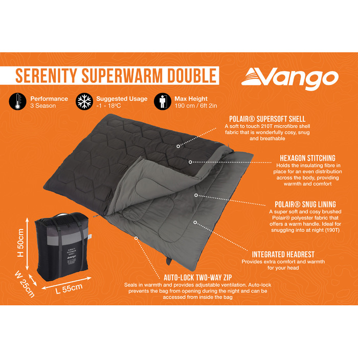 Спальний мішок Vango Serenity Superwarm Double/-3°C Shadow Grey Twin (SBQSERENIS32S7I)