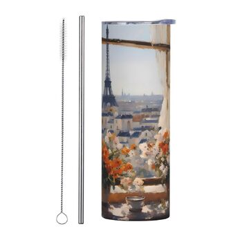 Кухоль з прямою трубочкою, 590 мл, красиві пілони вдалині, дорожній кухоль з принтом, підходить для кемпінгу, офісу та дому.