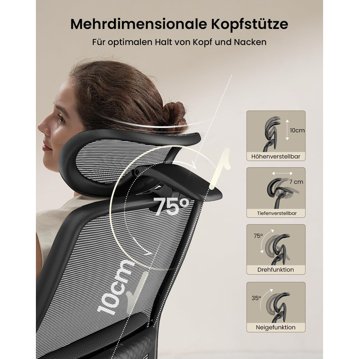 Ергономічне офісне крісло ProtoArc EC200, робоче крісло з регульованою поперековою опорою по висоті та глибині, глибина сидіння, регулювання висоти, 3D-підголівник, комп&39ютерне крісло для домашнього офісу, чорне