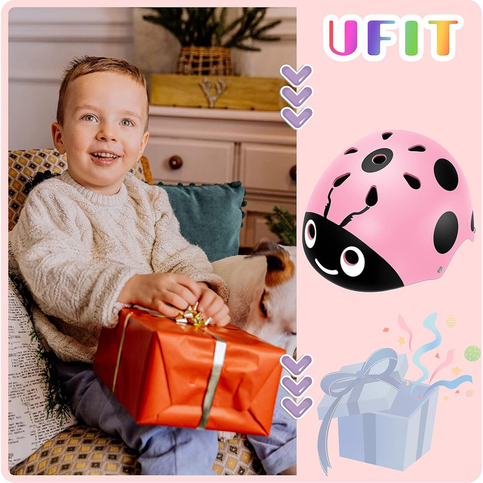 Дитячий шолом для хлопчиків і дівчаток, регульований, зручний, для самоката, самоката, скейтборду, велосипеда Рожева Божа корівка
