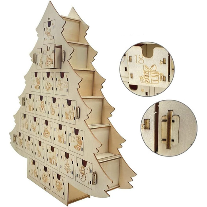 Дерев'яний календар для різдвяної ялинки 24 дні Kelisdi
