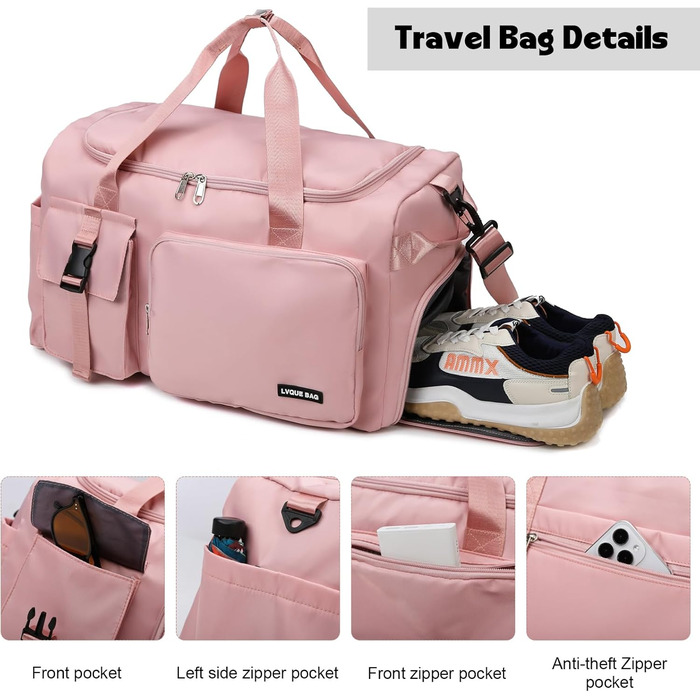 Спортивна сумка 42 л для чоловіків та жінок з відділенням для взуття, відділенням для вологи, водонепроникною тренувальною сумкою, дорожньою сумкою з рюкзаком, сумкою для вихідних, сумкою для плавання, фітнес-сумкою для подорожей, фітнесу, спорту, чорного